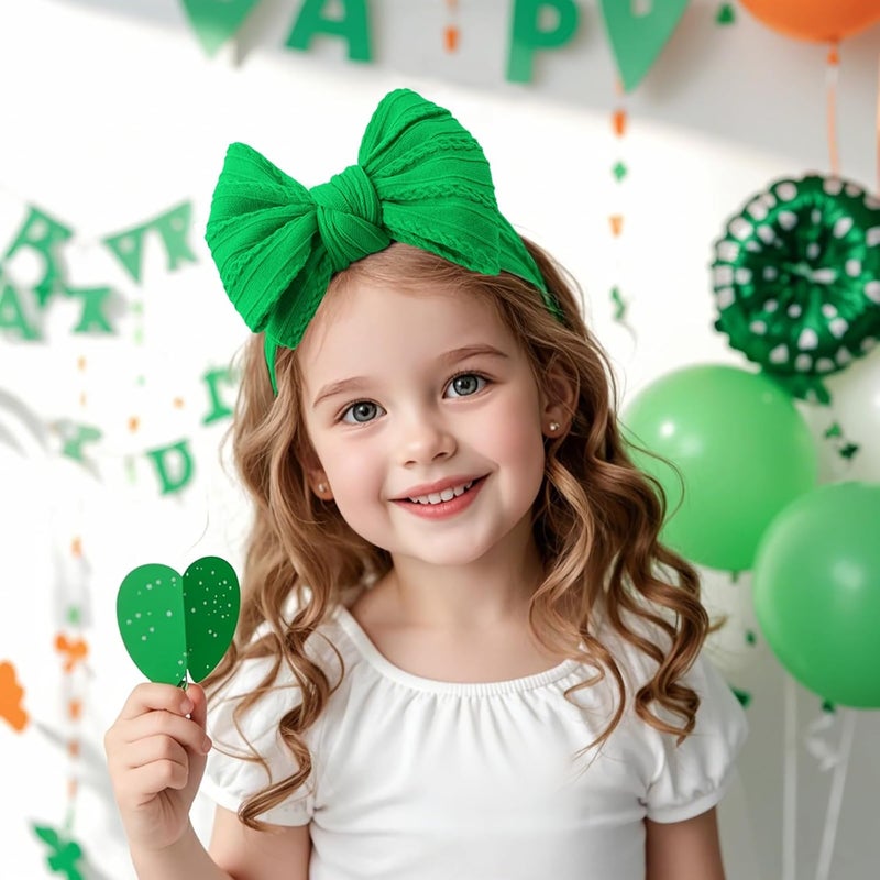 LemonSpace Store Handmade St.Patrick's Day Baby Headbands Green Bow Hairbands Girl Bows Infant Hair Accessories Newborn Soft Stretchy Nylon Baby bows - Image 2
